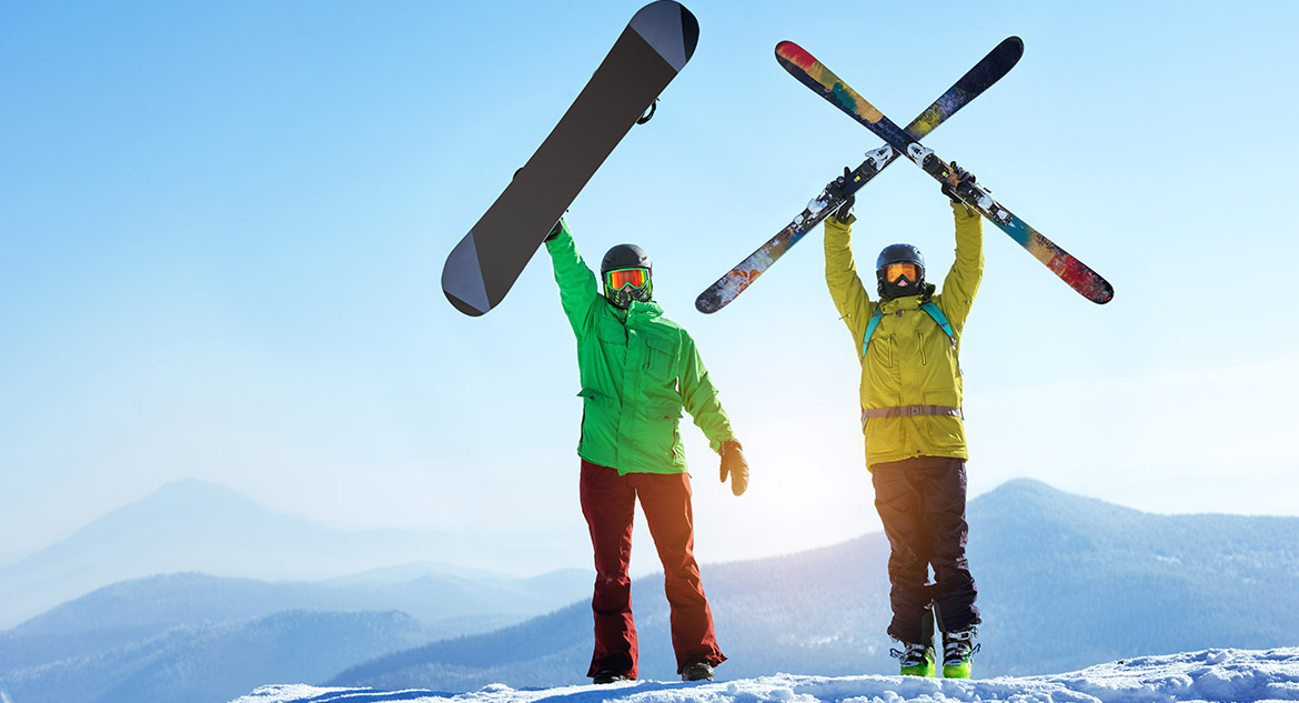 Snowboard e esqui