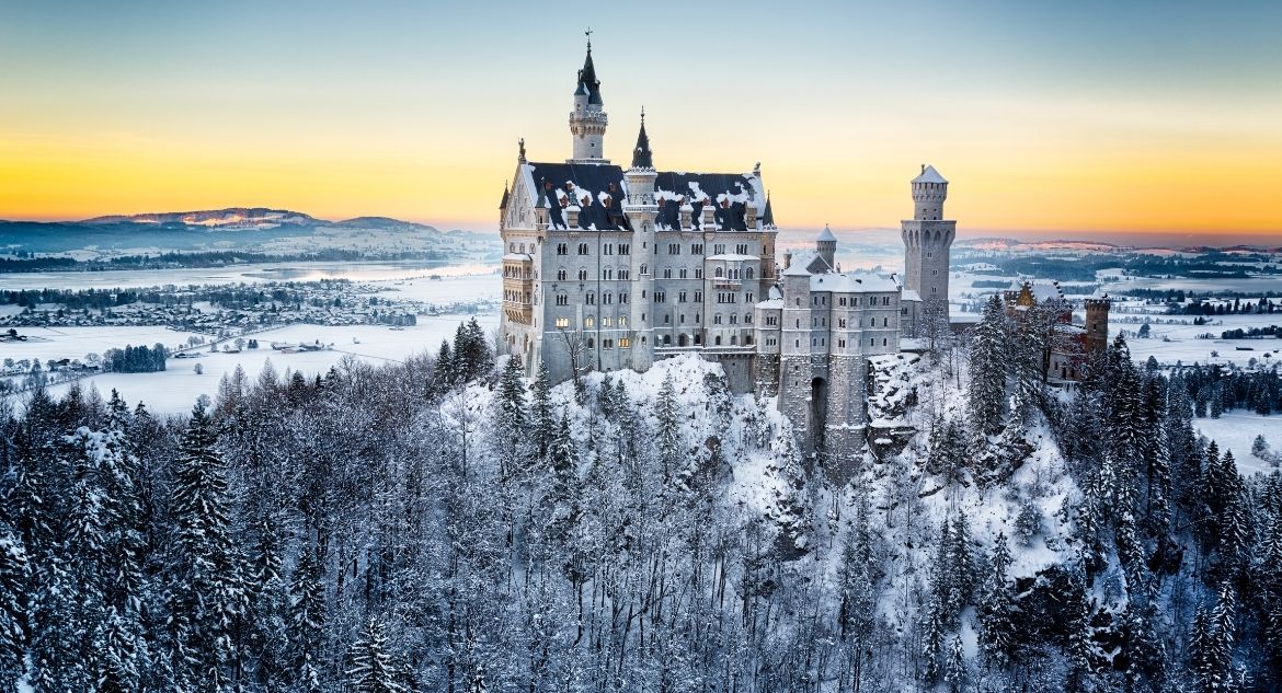 Castelo de Neuschwanstein durante o inverno da Alemanha