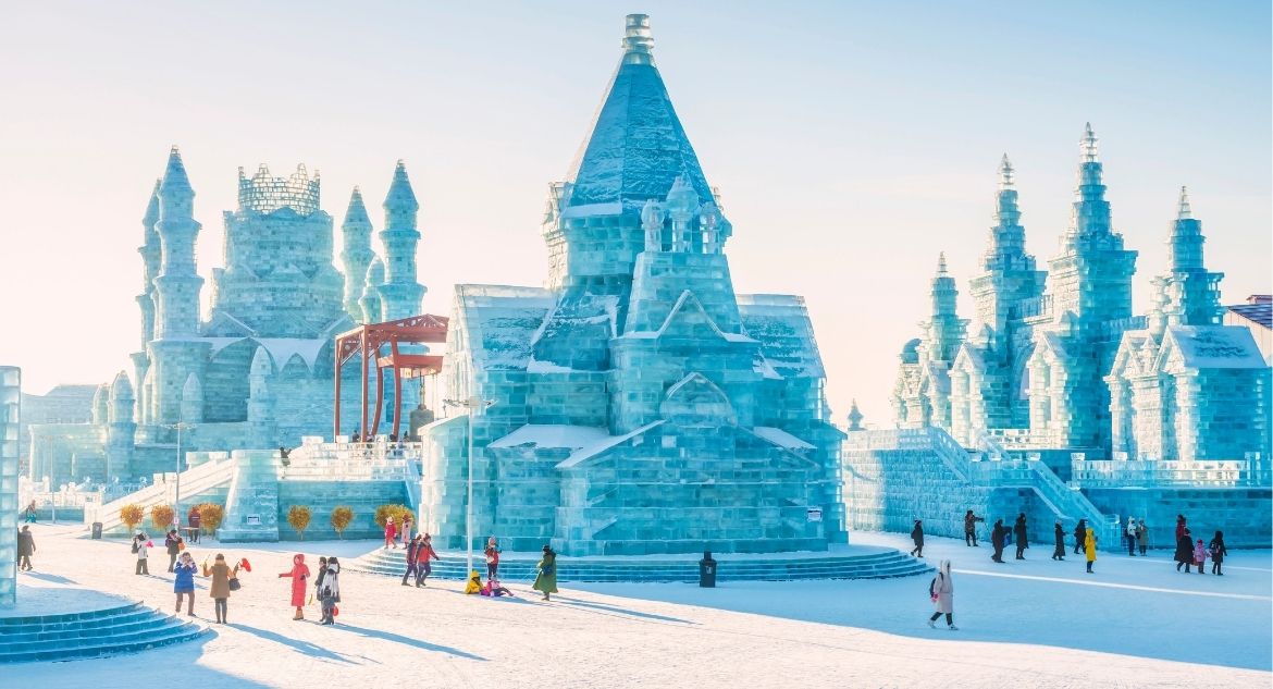 Esculturas do Festival Internacional de Gelo e Neve de Harbin, na China