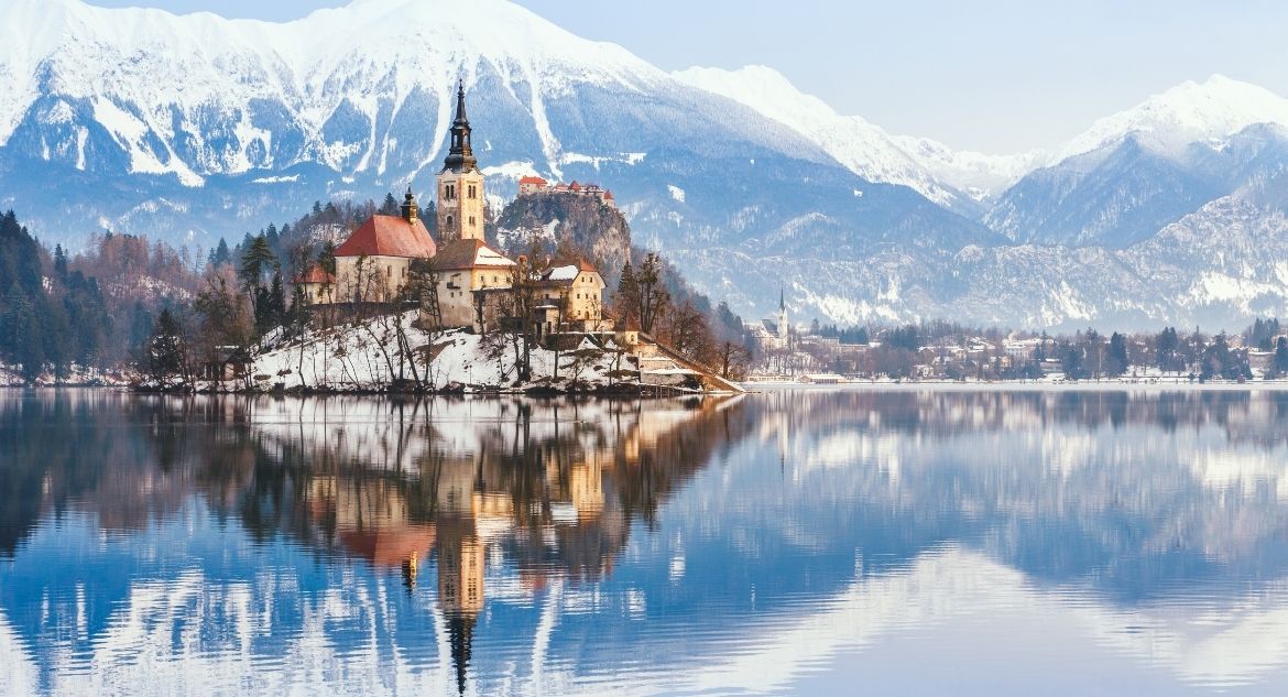 Vista para o Lago Bled na Eslovênia