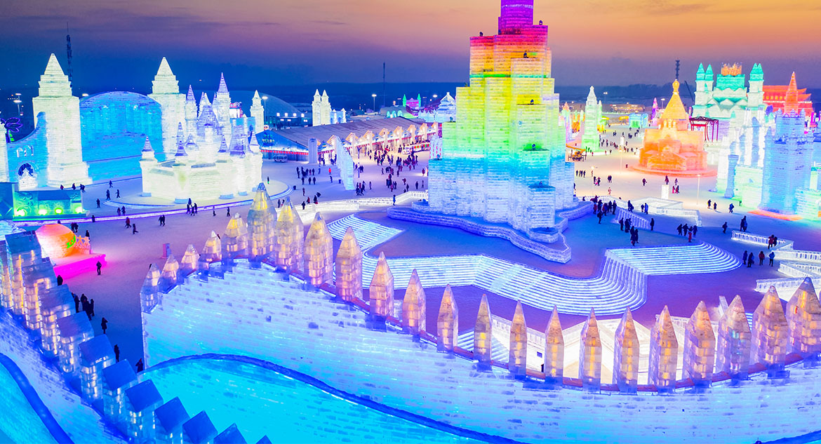 O festival de inverno em Harbin, China