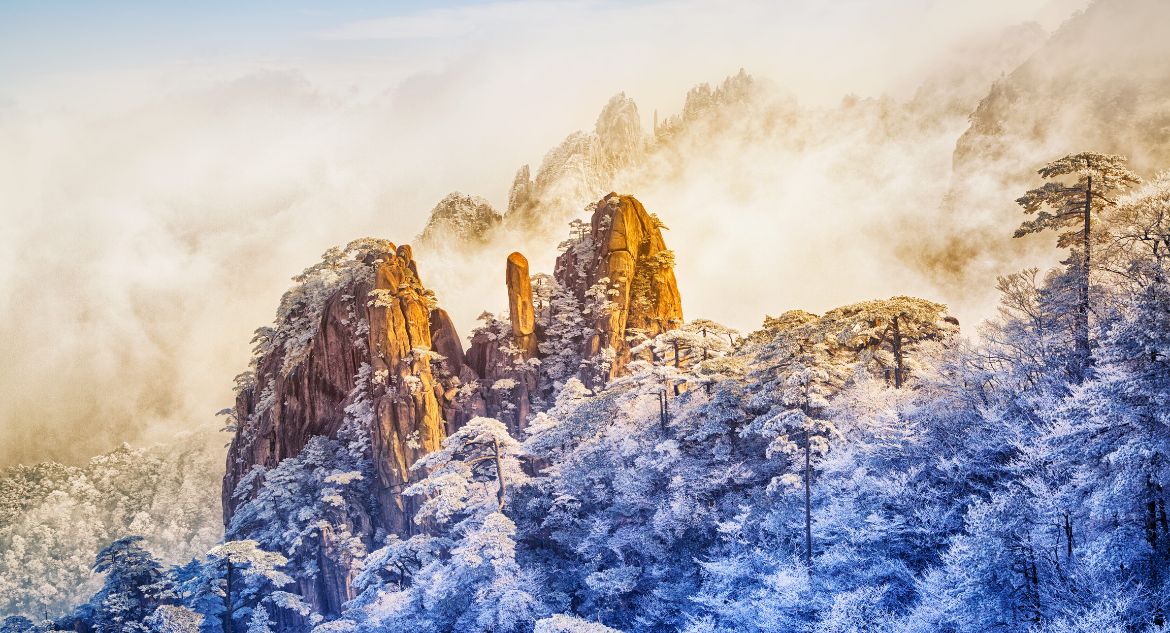 Montanhas Huangshan no inverno