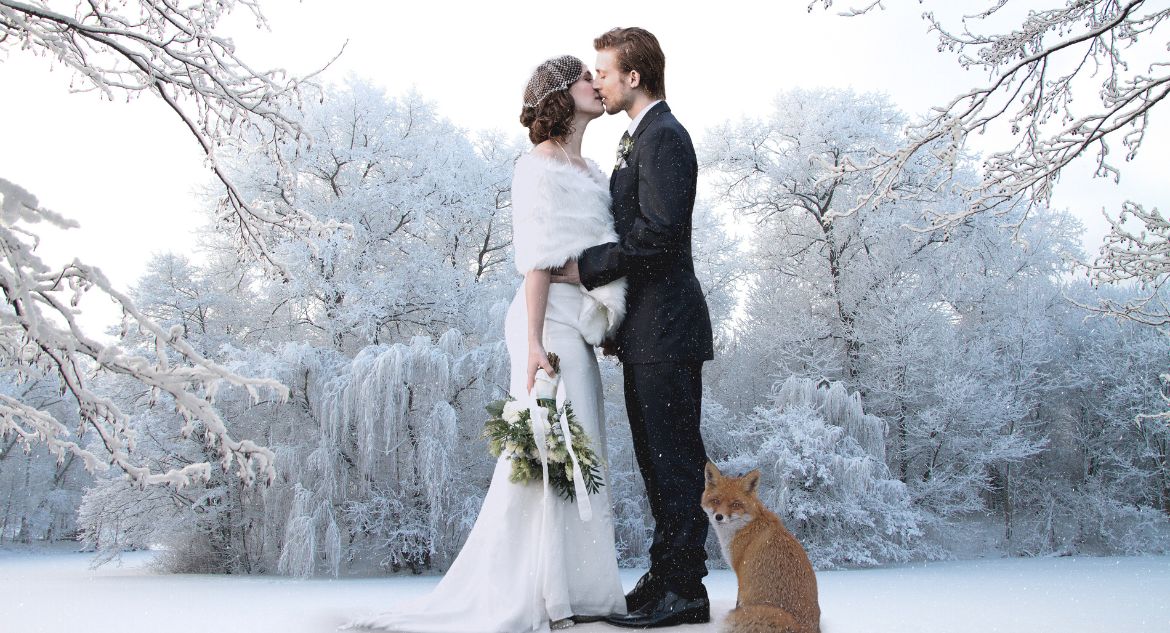 casamento na neve com mascote