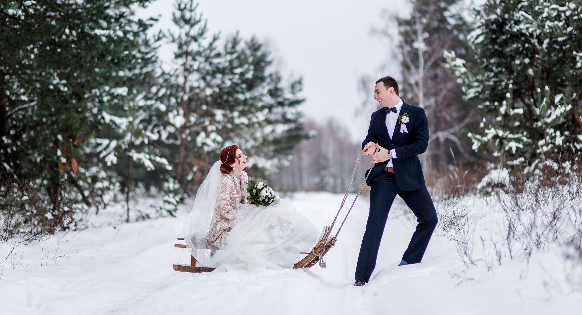 casamento na neve com trenó